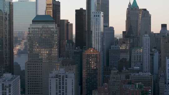 城市航拍纽约曼哈顿炮台公园摩天大楼日出