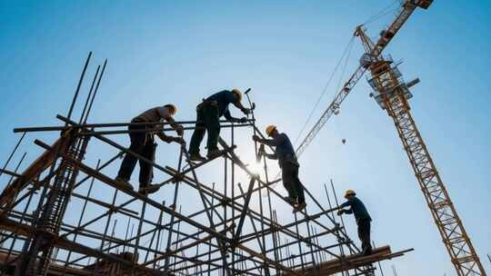 建筑工地工人搭建作业场景