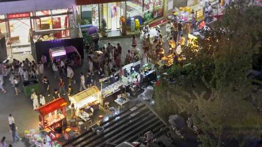 高清实拍夜市小吃街夜景人来人往