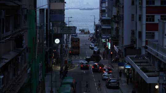 香港坚尼地城夜晚街道街景繁华景象