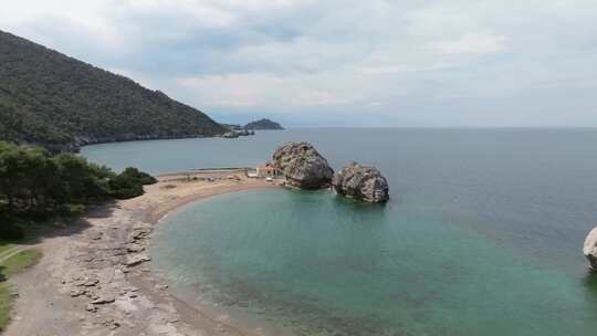 大岩石，海滩，海岸，海浪