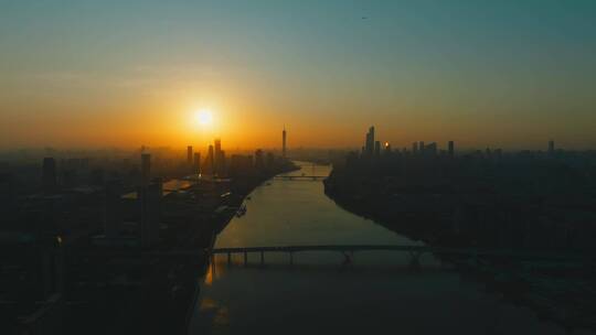 黄昏唯美夕阳城市风景