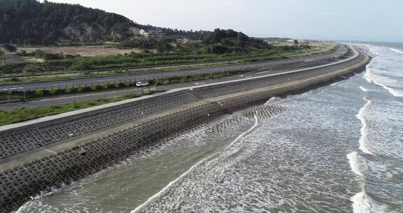 长乐海边航拍机场浪花大鹤滨海路