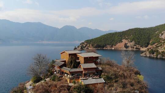 航拍四川泸沽湖美景