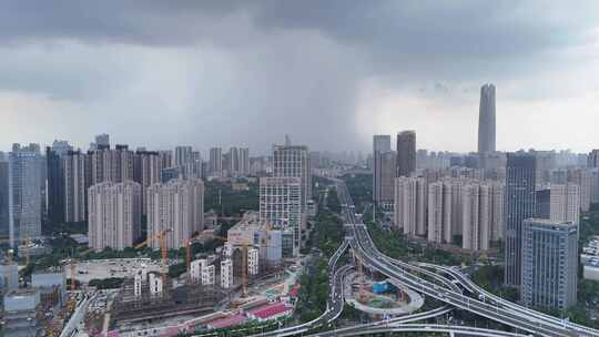 湖北武汉城市暴雨来临乌云密布航拍