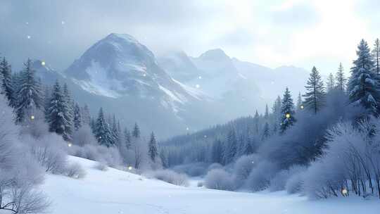 冬季黑门山雪景4k舞台粒子活动背景