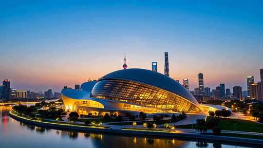 上海城市建筑夜景全景
