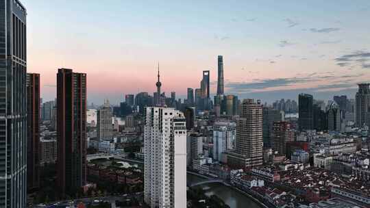 上海市中心城市建筑全景航拍