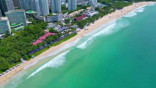 海南三亚大东海海岸线城市风景航拍唯美镜头