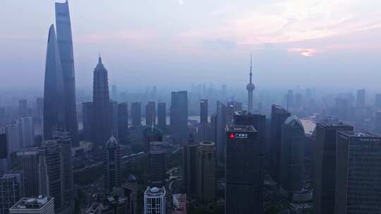 航拍上海陆家嘴高金融中心密集高楼群夜景