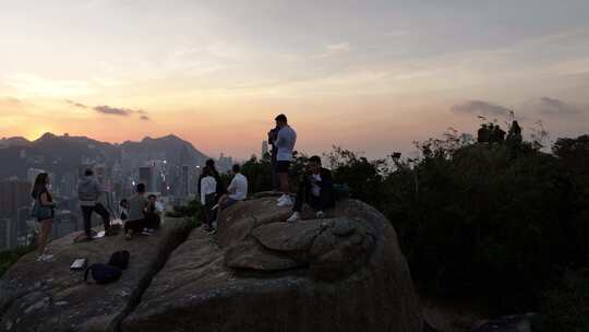 香港宝马山观景平台傍晚夕阳航拍