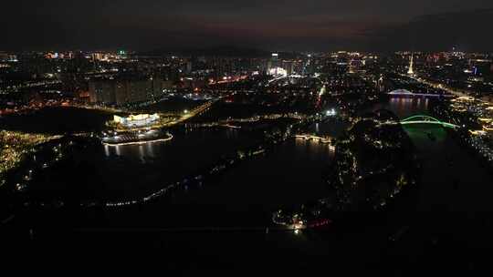 苏州宝带桥夜景航拍