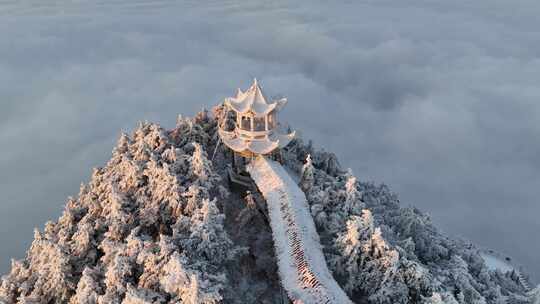 河南老界岭日出雪景航拍