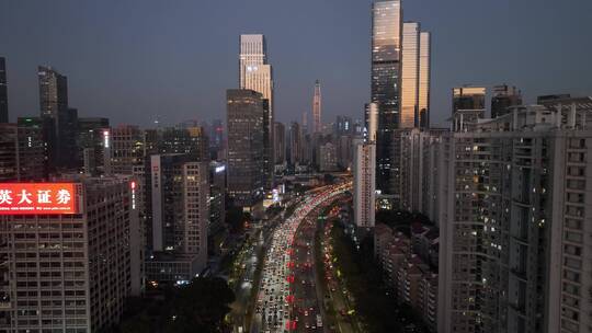 深圳下沙滨海大道建筑群夜景航拍