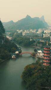 旅游景区广西桂林木龙塔竖屏航拍