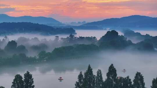 杭州西湖日落云海