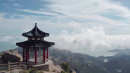 航拍青岛崂山巨峰海上名山