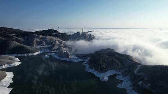 广西全州天湖雪景平流雾