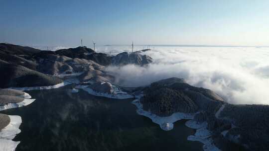 广西全州天湖雪景平流雾视频素材模板下载