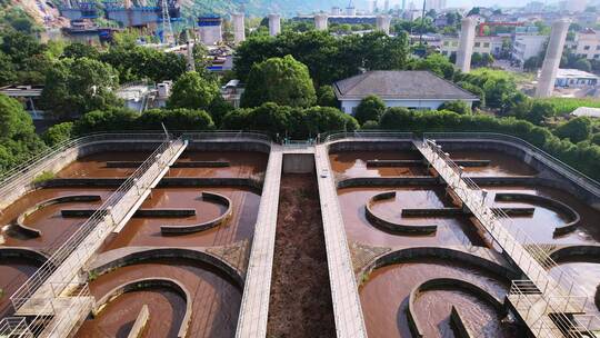 航拍杭州建德污水处理厂视频素材模板下载