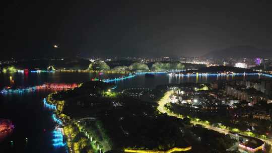 航拍广东肇庆星湖全景夜景