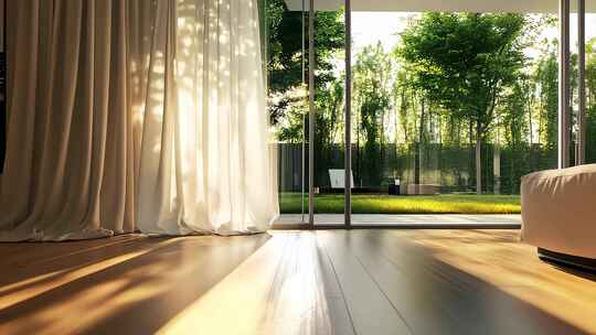 阳光洒落木地板温馨室内场景