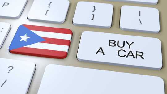 波多黎各国家国旗和按钮与买车文字动画