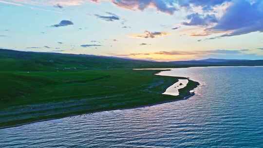 青海湖夕阳航拍