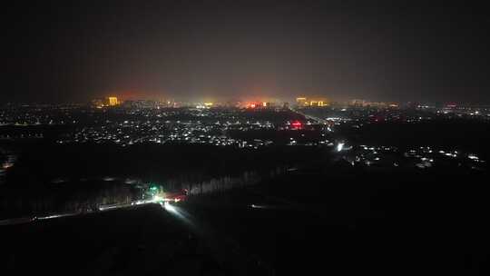 航拍 夜景 过年 年味 年末 夜晚 道路 车辆