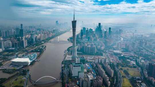 广东省广州塔海珠区天河区珠江城市风景航拍