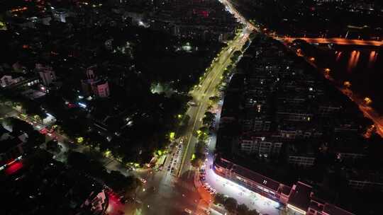 浙江绍兴越城区夜晚夜景街道街景航拍城市风