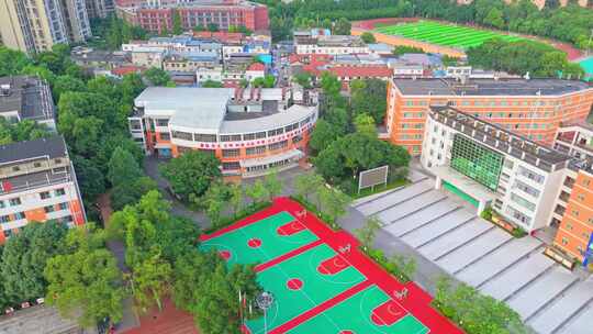 成都外国语学校教学楼操场体育馆建筑航拍