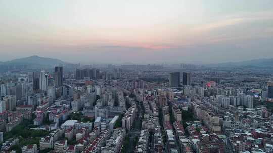 航拍福建泉州城市晚霞夕阳