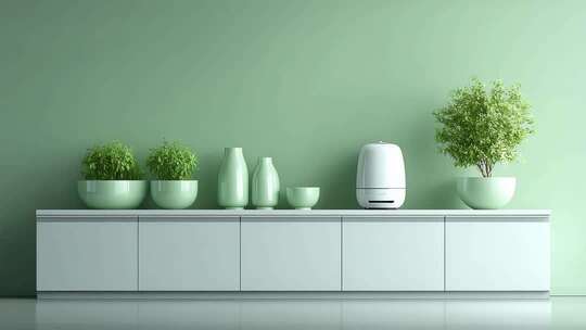 清新绿植与加湿器装点简约家居