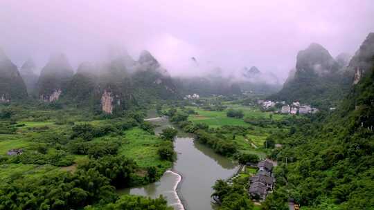 航拍桂林阳朔漓江遇龙河景区自然山水风光