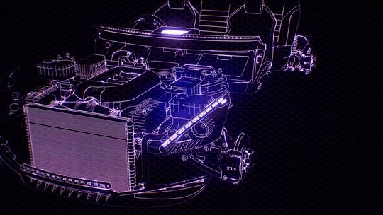 带发动机的三维线框图车模全息动画
