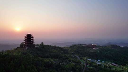 成都丹景山丹景台丹景阁日出龙泉山森林公园