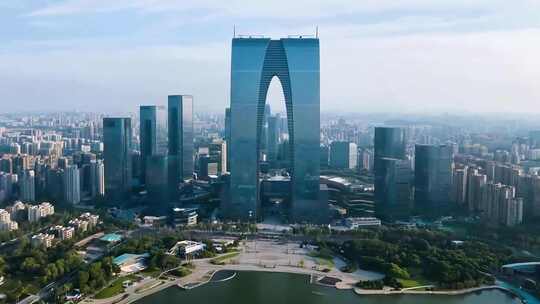 苏州东方之门城市航拍全景