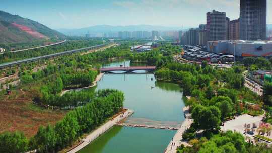 青海省西宁市北川河湿地公园4K航拍4