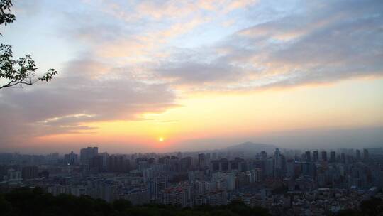 日落延时落日夕阳晚霞白天转黑夜城市大景