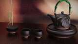 中式茶壶与茶杯特写高清在线视频素材下载