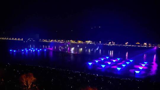 上津古镇大型喷泉投影秀水上水幕表演视频素材模板下载