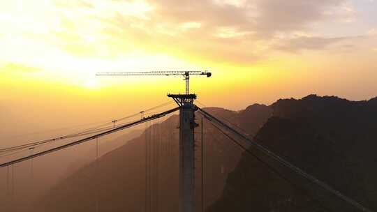 贵州花江峡谷大桥建设航拍