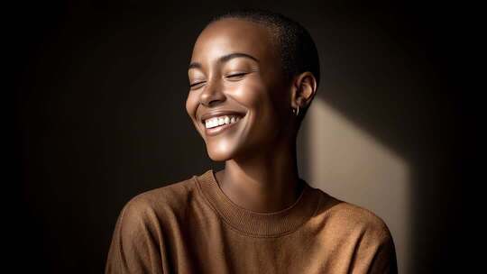 阳光照耀下的女性展现自信微笑