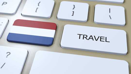 荷兰国旗和文字旅行按钮旅行到国家3D动画