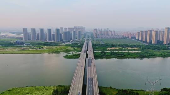 航拍曹娥江四环桥跨海大桥全景