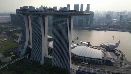 新加坡市中心滨海湾花园金沙酒店视频素材模板下载