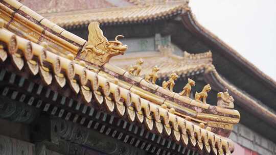 故宫博物院传统古建筑屋檐瓦片角脊神兽