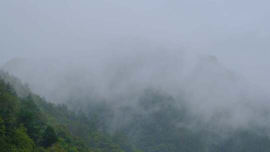 初秋雨中山脉云雾缭绕的绝美自然风光