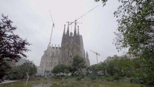 西班牙巴塞罗那圣家族大教堂全景